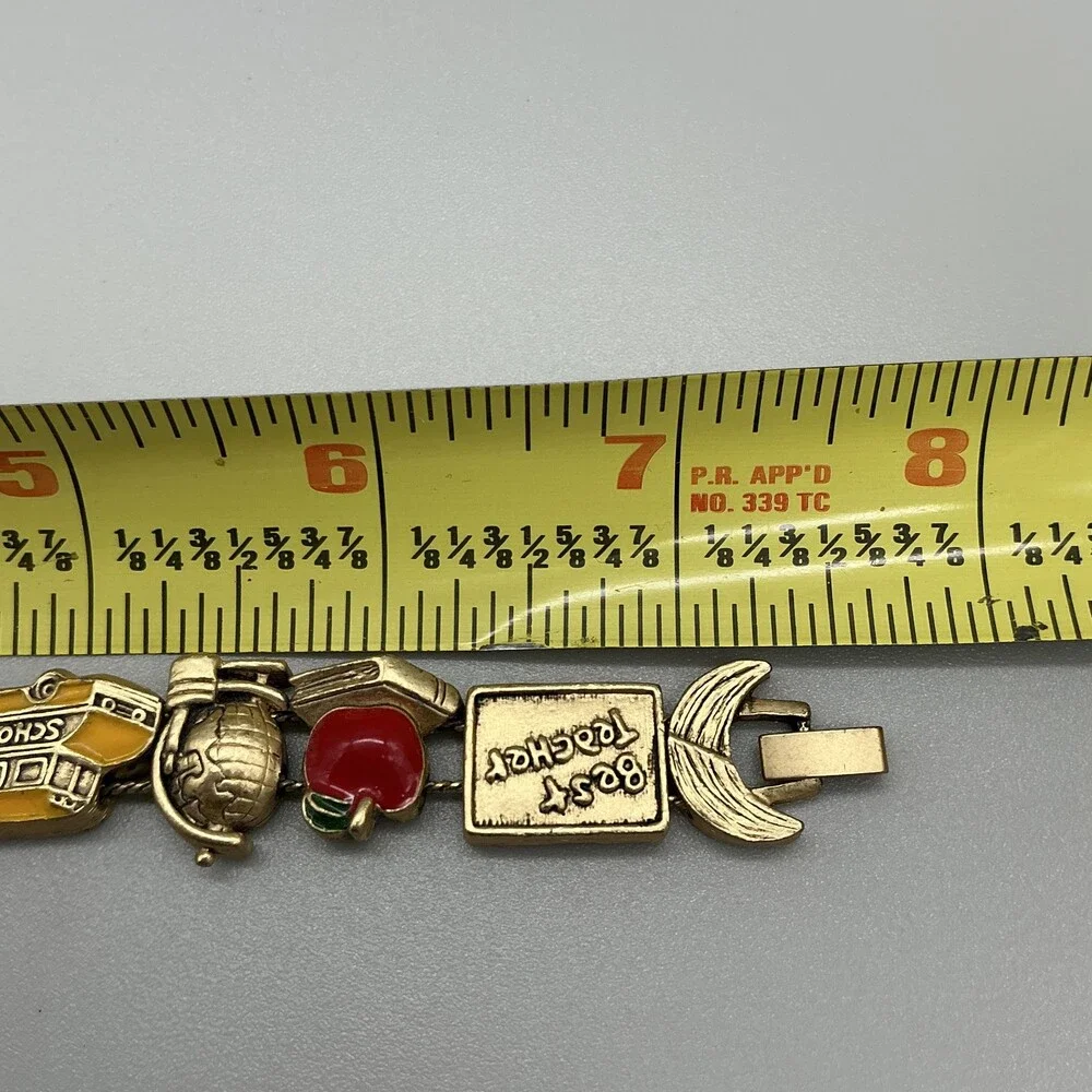 Jennie B Womens Watch 24mm School Gold Tone Teacher Charm New Battery 7.5